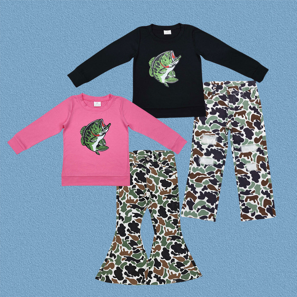 Fish Vinyl Top Camo Denim Jeans Kids Fall Hunting Clothes Sibling Wear