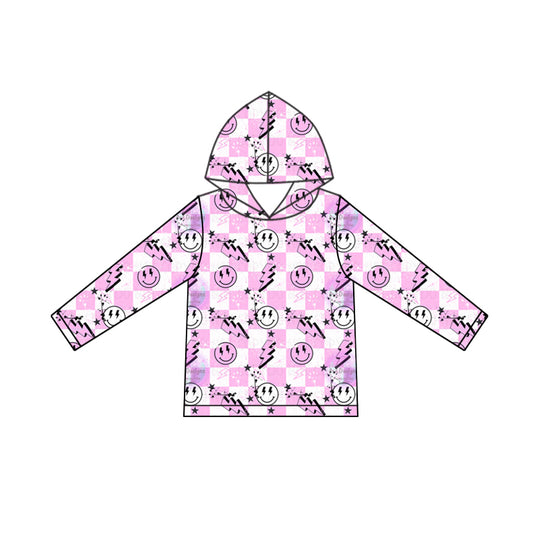 (Custom Design Preorder MOQ 5) Smiling Face Flash Plaid Print Girls Fall Hoodie Top