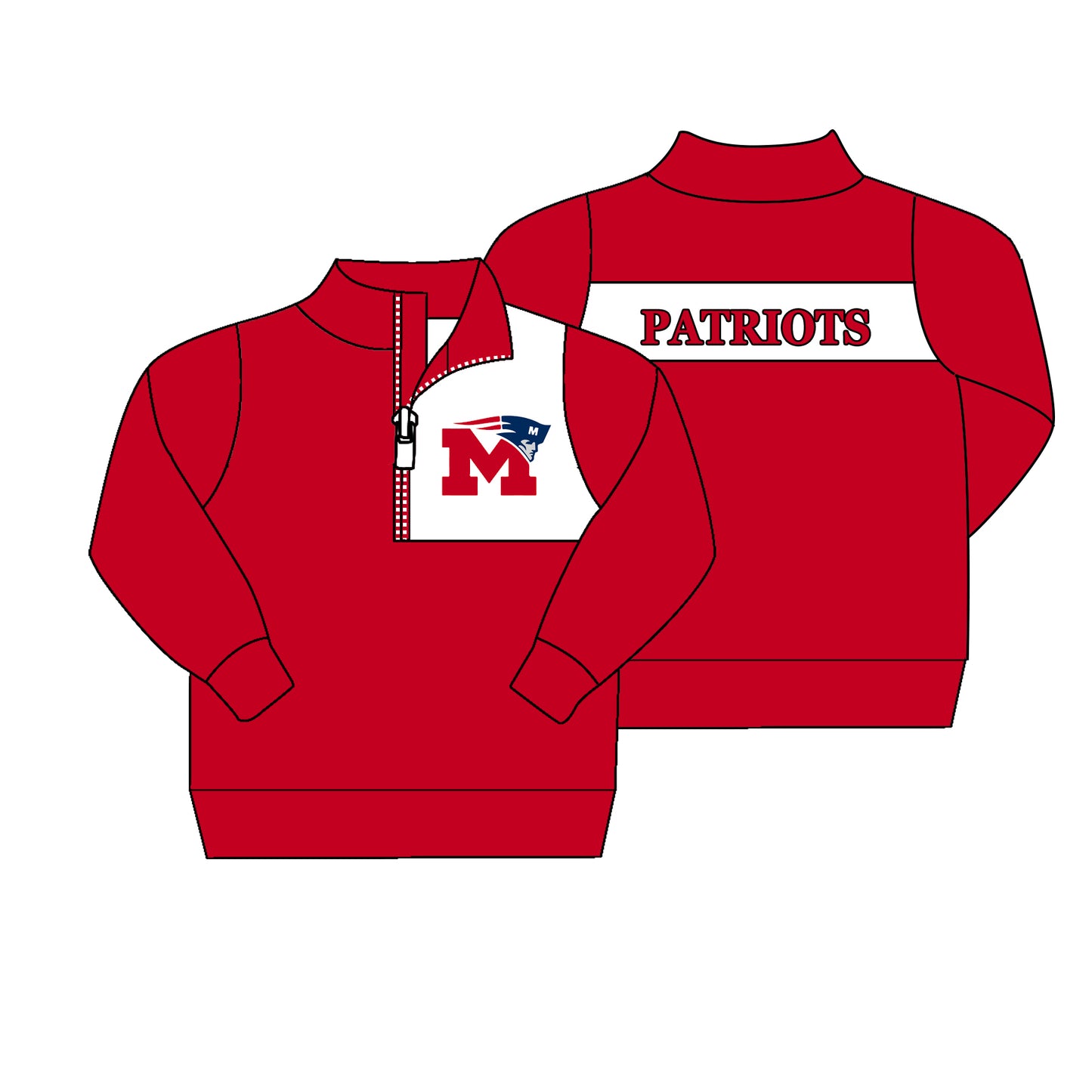 (Custom Design Preorder MOQ 5) Team's PATRIOTS Red Print Boys Zipper Pullover Top