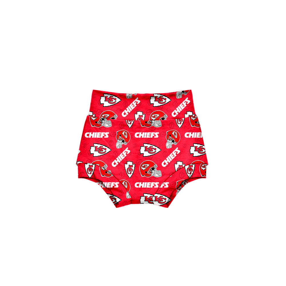 (Custom Design Preorder MOQ 5) Football Team's CHIEFS Print Baby Girls Summer Bummie Shorts