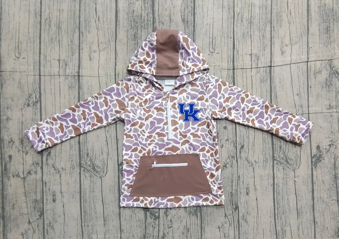 (Custom Design Preorder MOQ 5 Each Item) Team's Kentucky Brown Camo Print Kids Fall Zipper Hoodie Top Mom and Me Matching Clothes