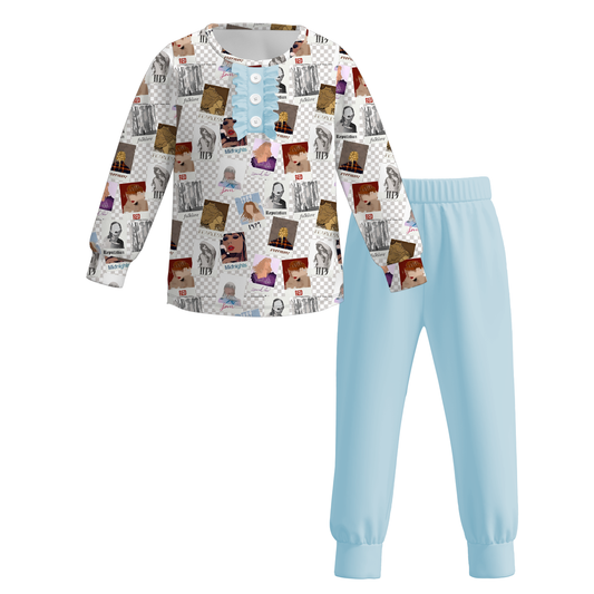 (Custom Design Preorder MOQ 5)  Singer Swiftie Top Blue Pants Girls Fall Clothes Set