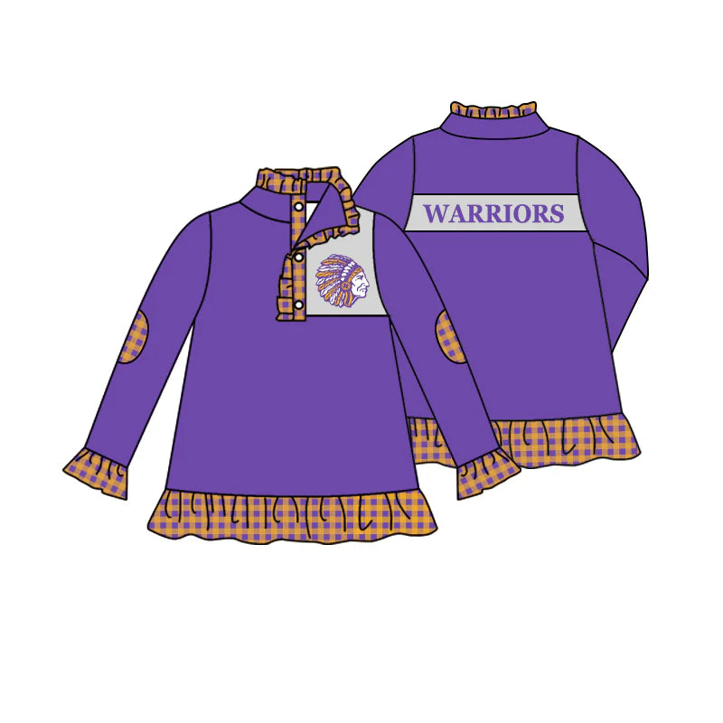 (Custom Design Preorder MOQ 5) Team's Warriors Print Girls Long Sleeve Pullover Buttons Tops