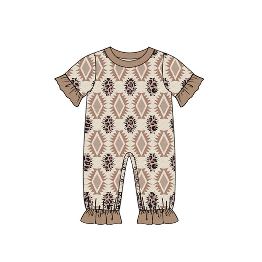 (Custom Design Preorder MOQ 5) Leopard Aztec Print Baby Girls Western Romper