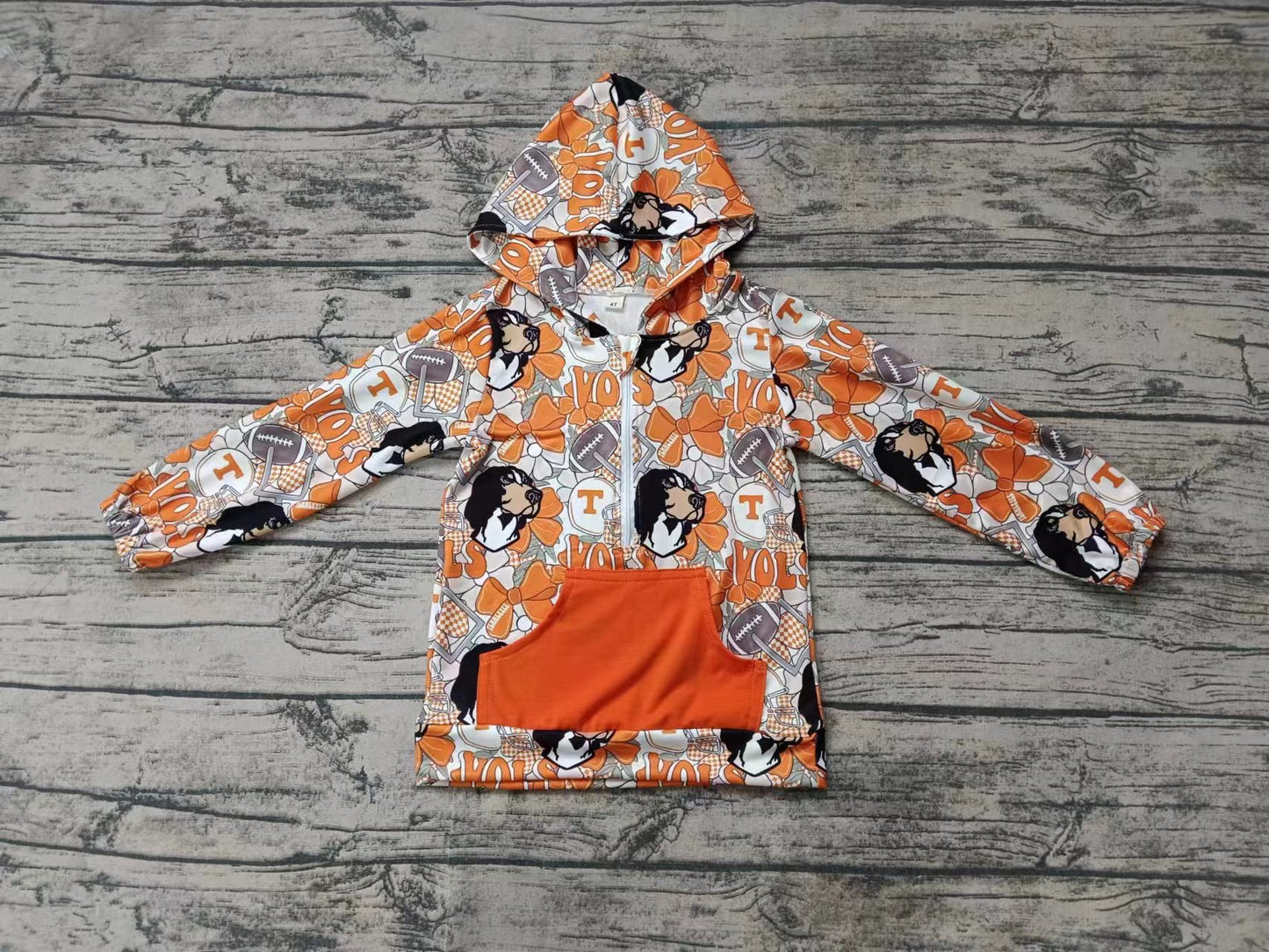 (Custom Design Preorder MOQ 3)  Team's Tennessee Dog Bows Print Girls Hoodie Zipper Top