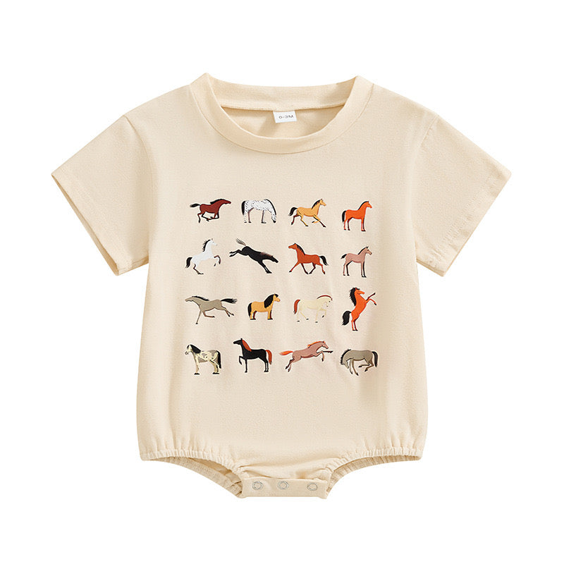 (Custom Design Preorder MOQ 5) Horse Print Baby Boys Summer Romper