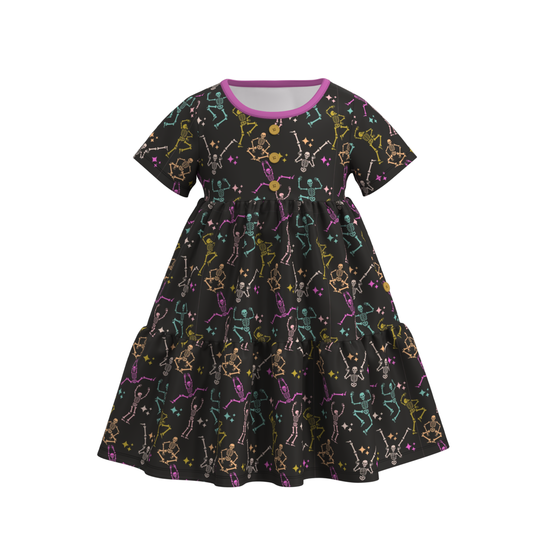 (Custom Design Preorder MOQ 5) Skull Print Girls Knee Length Halloween Dress