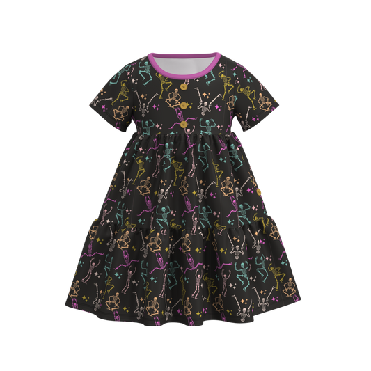 (Custom Design Preorder MOQ 5) Skull Print Girls Knee Length Halloween Dress