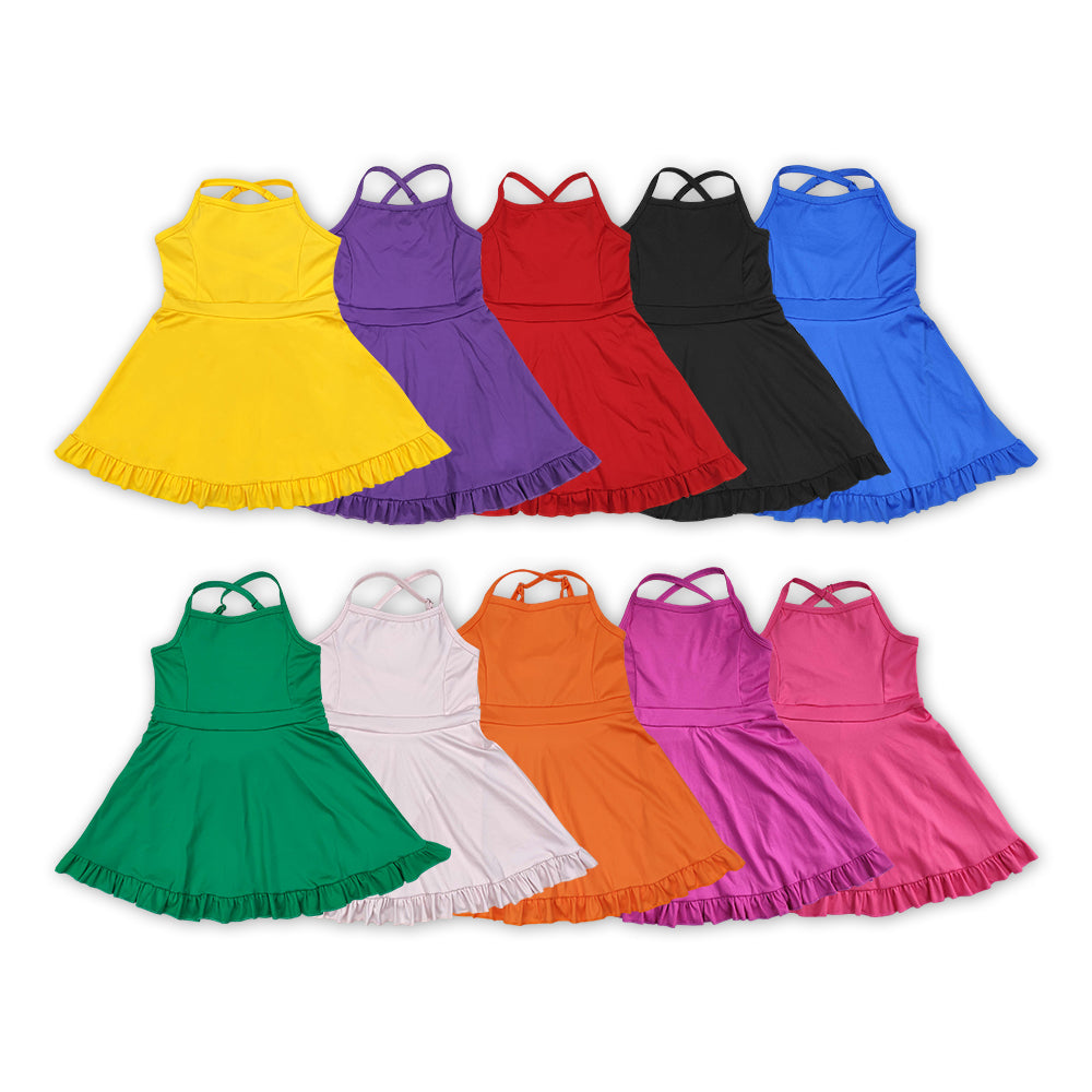 7 Colors Girls Knee Length Shorts 1 Pieces Athletic Dress