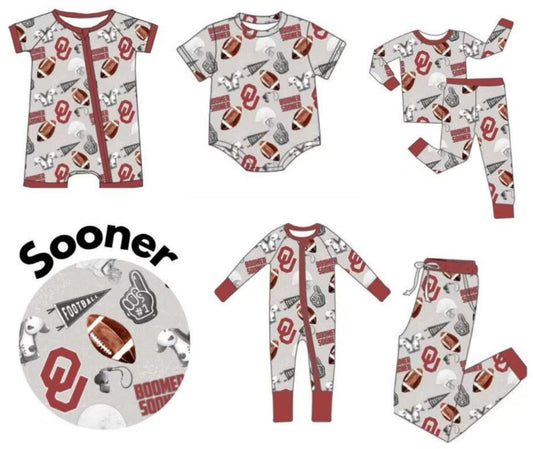 (Custom Design Preorder MOQ 20 Each Item)Team's Sooner Print Family Bamboo Matching Clothes