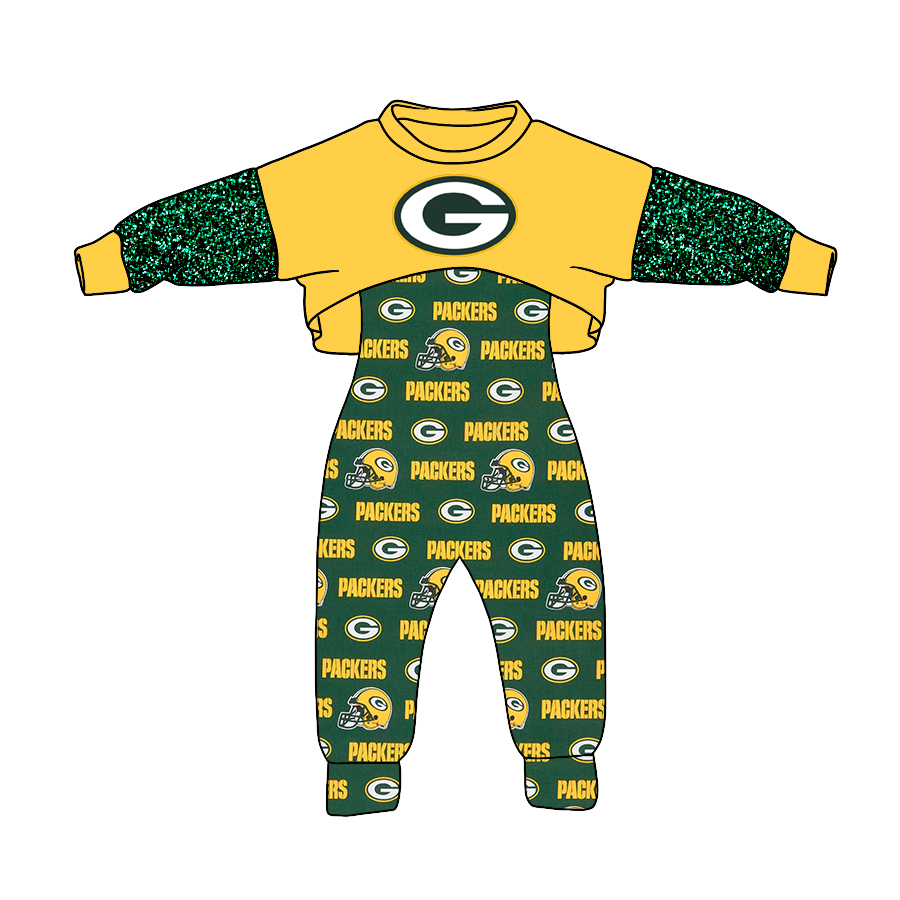 (Custom Design Preorder MOQ 5) Team's PACKERS Print Jumpsuits Girls Fall Clothes Set