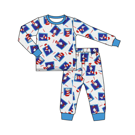 (Custom Design Preorder MOQ 5)  Dr.Reading Blue Print Boys Pajamas Bamboo Clothes Set