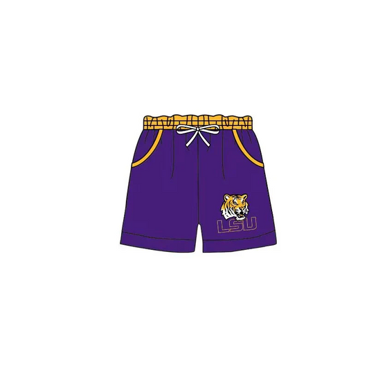 (Custom Design Preorder MOQ 5) Team's LSU Tigter Purple Print Boys Swim Trunks