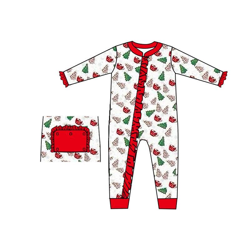 (Custom Design Preorder MOQ 5) Christmas Cake Print Baby Girls Sleeper Zipper Romper