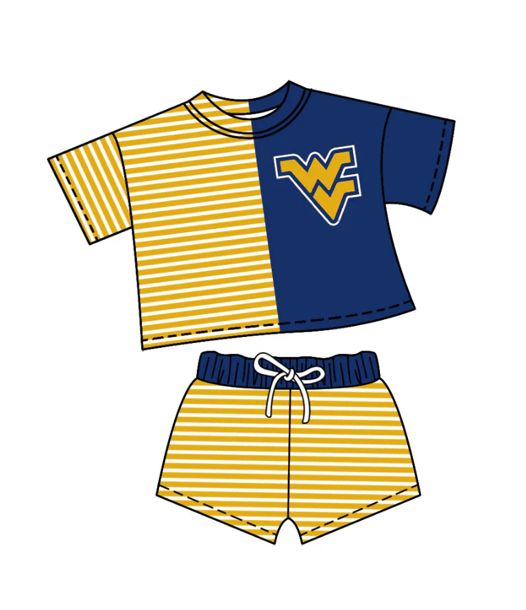 (Custom Design Preorder MOQ 5)  Team's West Virginia Stripes Print Shorts Kids Summer Clothes Set