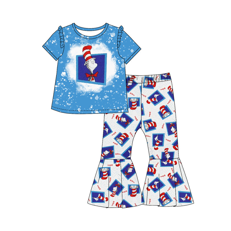 (Custom Design Preorder MOQ 5) Dr.Reading Blue Top Bell Pants Girls Clothes Set