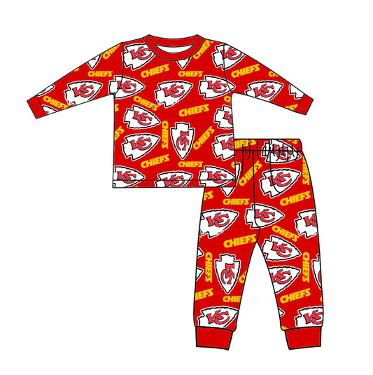 (Custom Design Preorder MOQ 5) Team's KC Red Print Boys Pajamas Clothes Set
