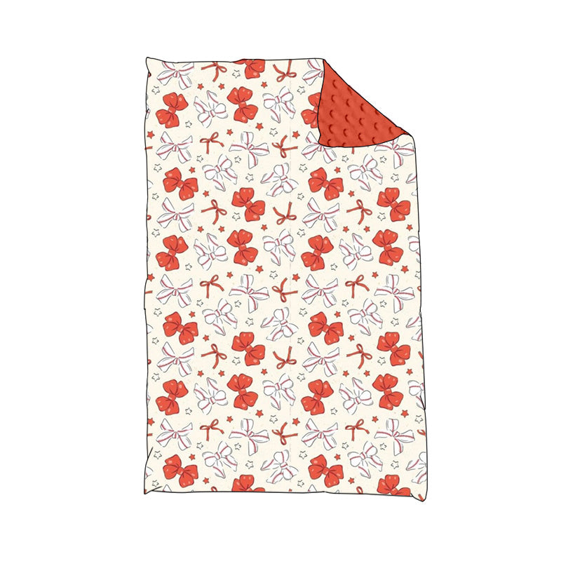 (Custom Design Preorder MOQ 5) Baseball Bows Print Baby Girls Minky Blanket
