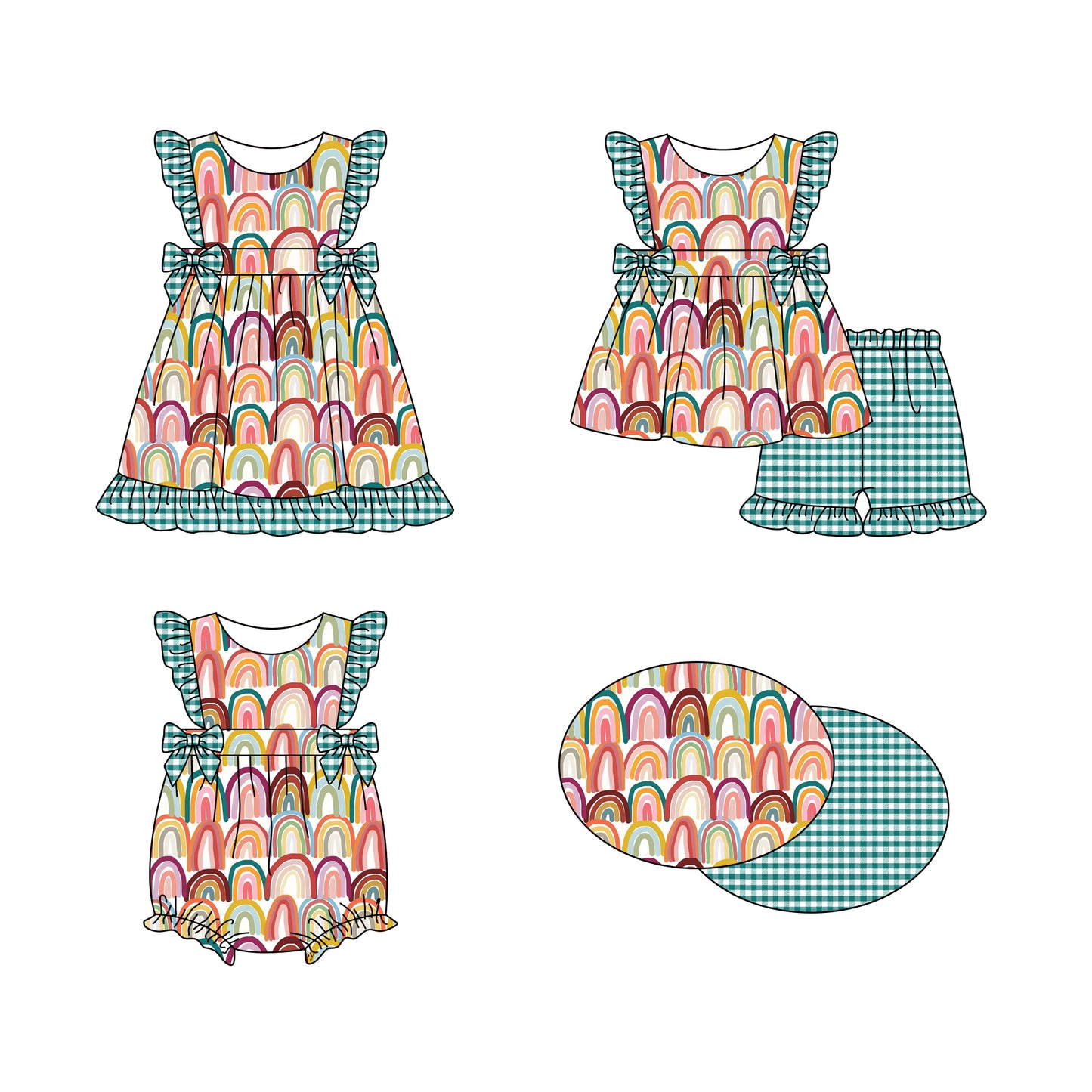 11.16(Custom Design Preorder MOQ 5 Each Design) Rainbow Print Girls Summer Matching Clothes Sisters Wear