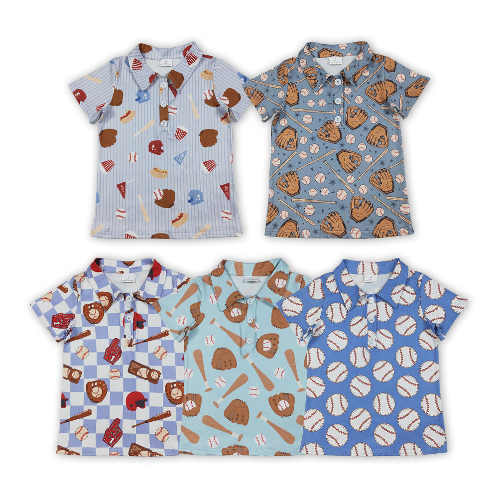 5 Colors Baseball Print Boys Summer Polo Tee Shirts Top Brothers Wear