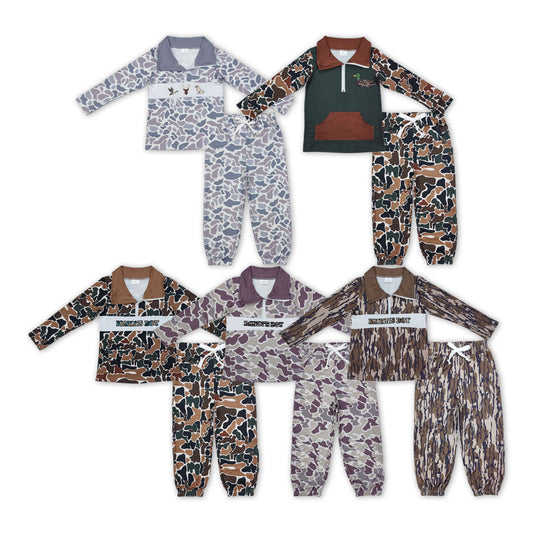 5 Colors Camo Zipper Pullover Top Pockets Joggers Pants Boys Fall Clothes Set Brothers Wear