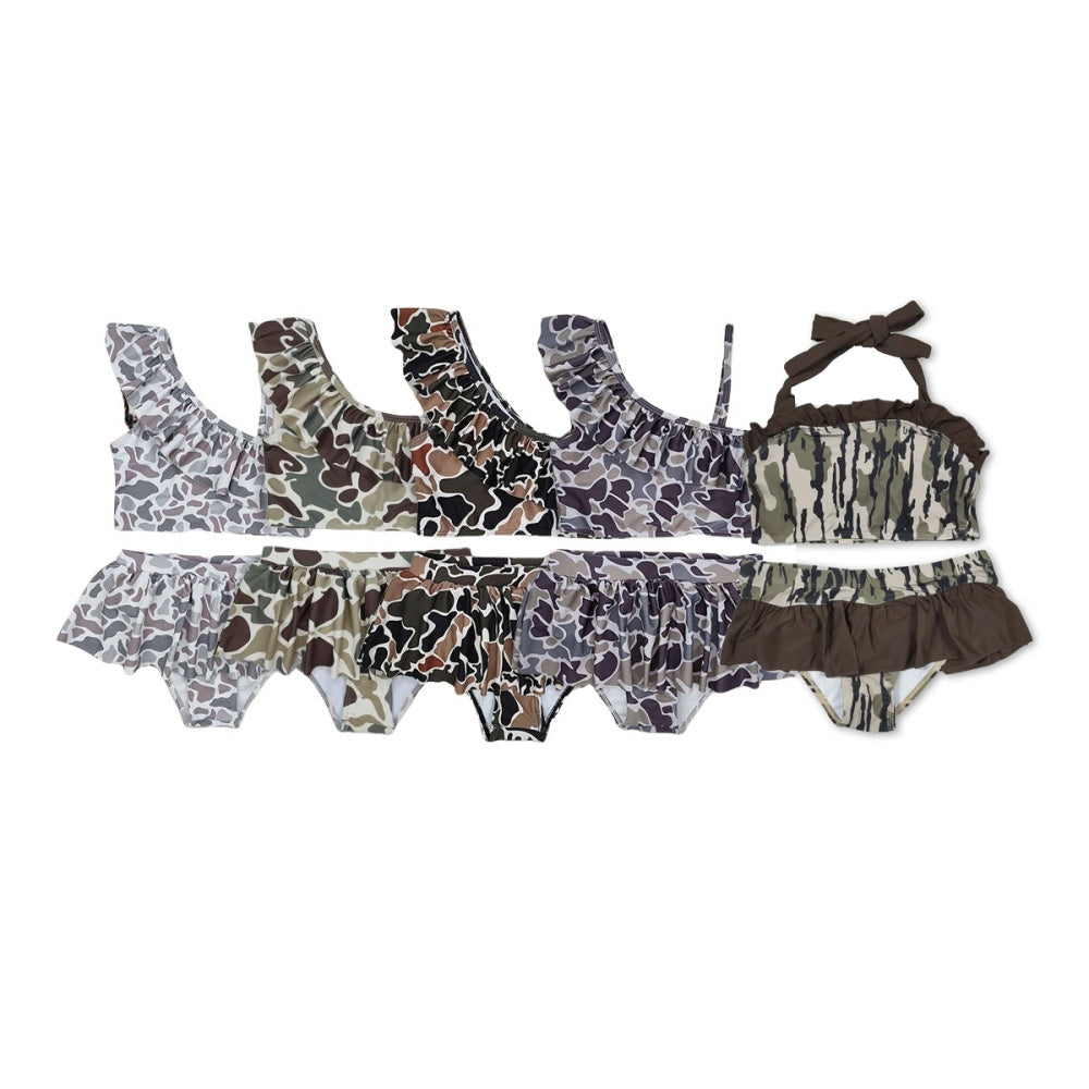 5 Colors Camo Print Ruffles Girls 2 Pieces Summer Swimsuits Sisters Wear