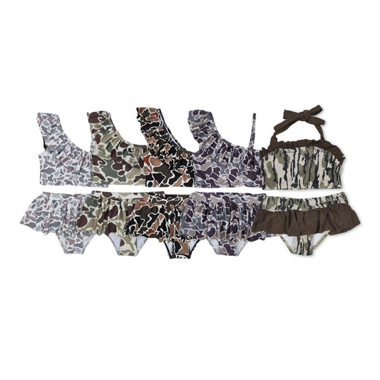 5 Colors Camo Print Ruffles Girls 2 Pieces Summer Swimsuits Sisters Wear