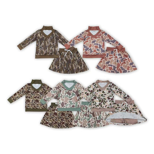 5 Colors Camo Top Skirts Shorts Girls Hunting Clothes Set Sisters Wear