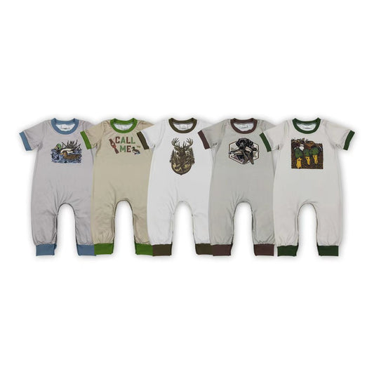5 Colors Dog Duck Hunting Print Baby Boys Summer Romper Brothers Wear