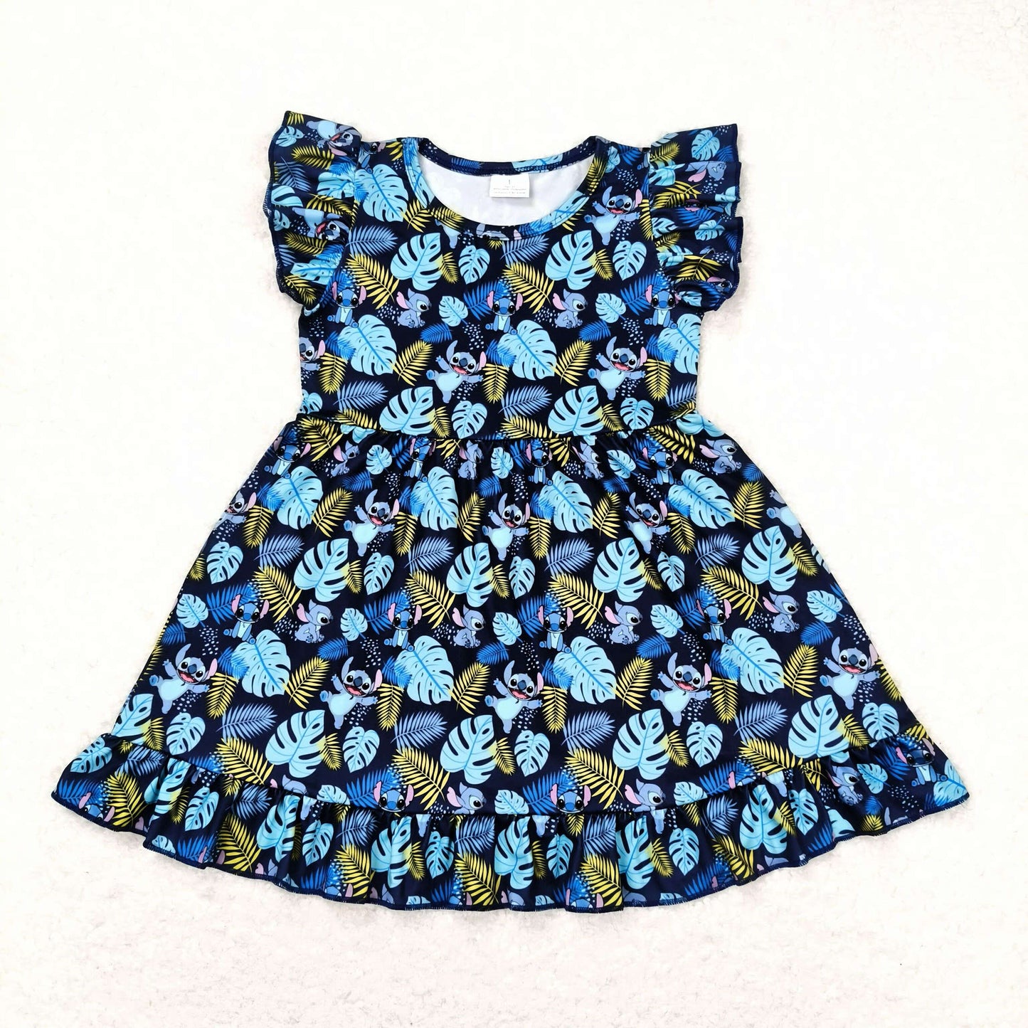 GSD0863 Cartoon Animals Blue Print Girls Summer Knee Length Dress