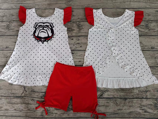 (Custom Design Preorder MOQ 5) Team's Dog Top Red Shorts Girls Summer Clothes Set