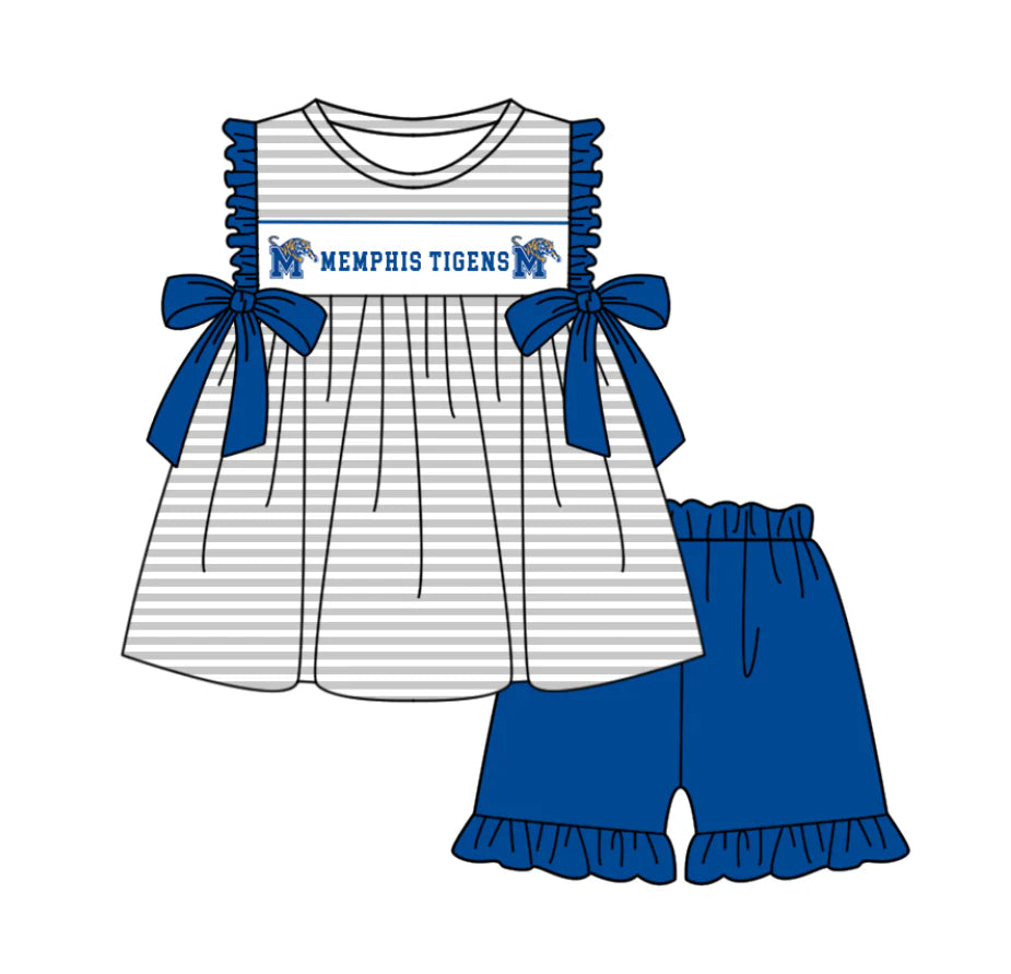 (Custom Design Preorder MOQ 5 Each Design) Team's Memphis Tigers Print Kids Summer Matching Clothes Sibling Wear