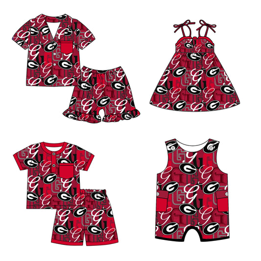 (Custom Design Preorder MOQ 5 Each Design) Team's Georgia Print Kids Summer Matching Clothes Sibling Wear