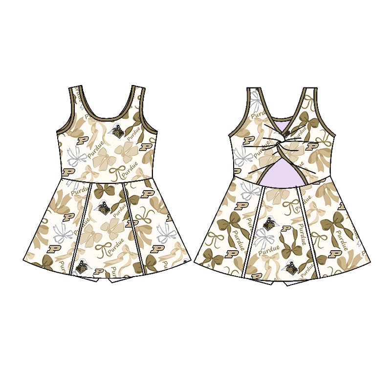 (Custom Design Preorder MOQ 5 Each Color) Team's PURDUE Bows Print Girls Summer Clothes Sisters Matching Wear