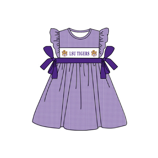 (Custom Design Preorder MOQ 5) Team's LSU TIGERS Print Girls Knee Length Summer Dress