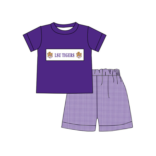 (Custom Design Preorder MOQ 5)  Team's LSU TIGERS Print Boys Summer Clothes Set