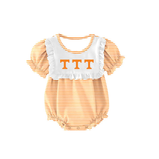 (Custom Design Preorder MOQ 5) Team's Tennessee Stripes Print Baby Girls Summer Bubble Romper