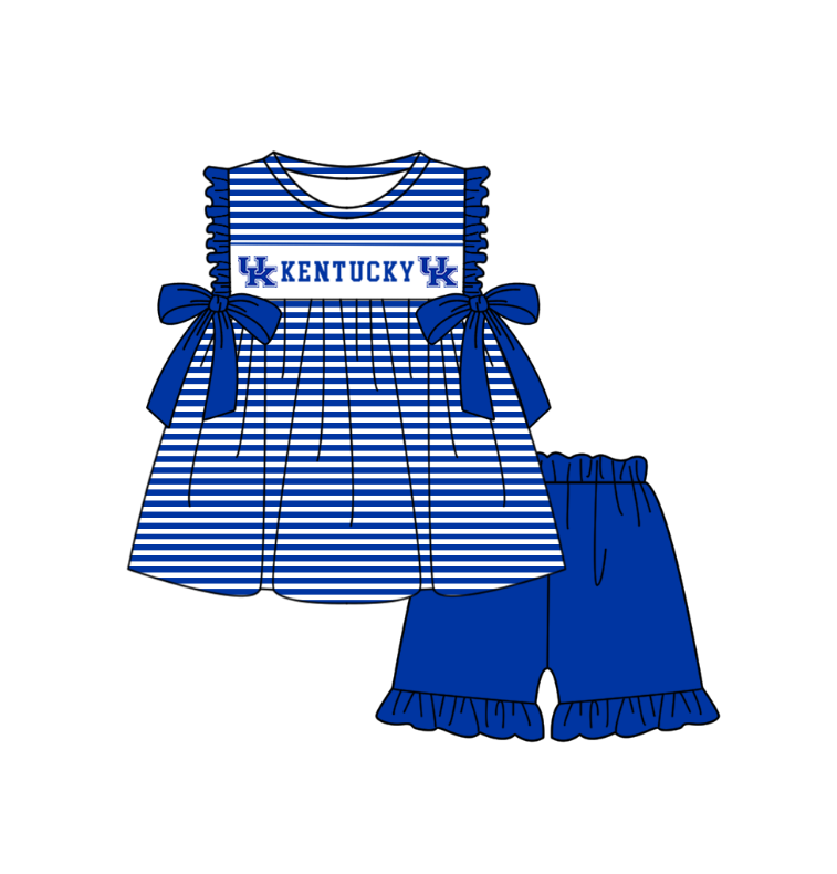 (Custom Design Preorder MOQ 5 Each Item) Team's Kentucky Print Kids Summer Matching Clothes Sibling Wear