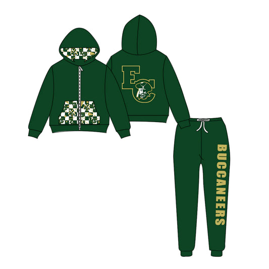 (Custom Design Preorder MOQ 5) Team's BUCCANEERS Zipper Hoodie Top Green Pants Kids Fall Clothes Set