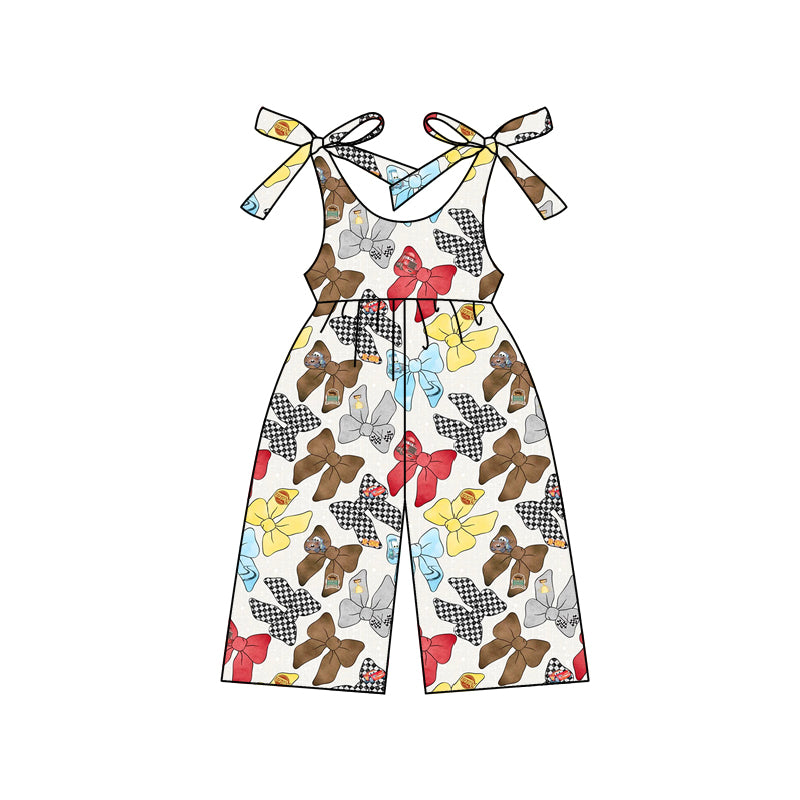 12.30(Custom Design Preorder MOQ 5) Cartoon Cars Bows Print Girls Summer Jumpsuits