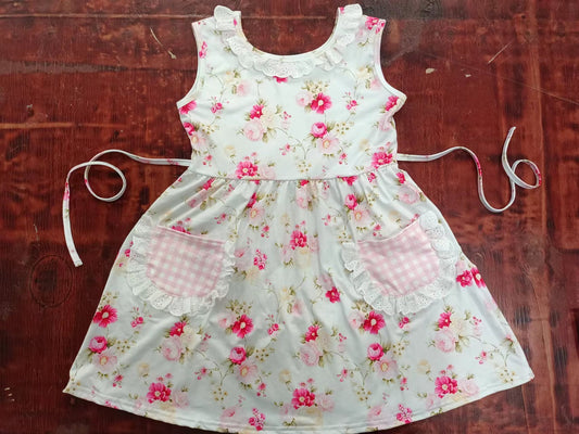 (Custom Design Preorder MOQ 5) Flowers Print Girls Knee Length Summer Dress