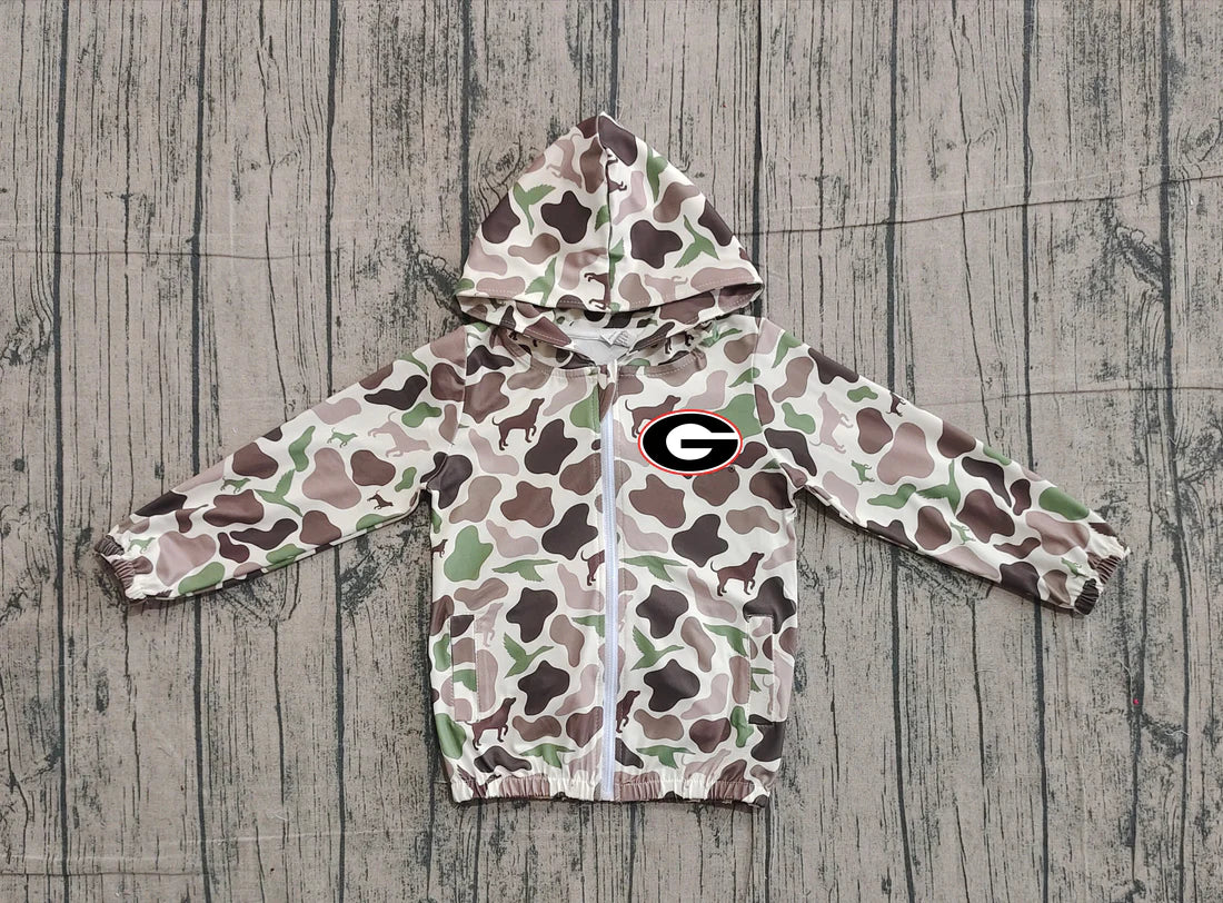 (Custom Design Preorder MOQ 5 Each Item) Team's Georgia Green Brown Camo Print Kids Fall Zipper Hoodie Jackets Top Mom and Me Matching Clothes