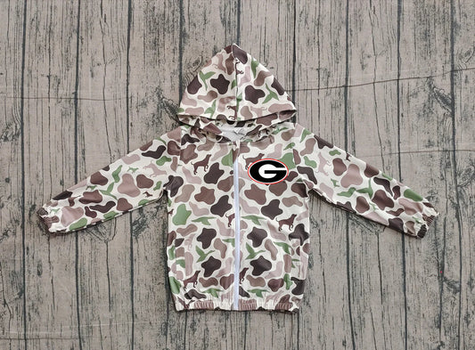 (Custom Design Preorder MOQ 5 Each Item) Team's Georgia Green Brown Camo Print Kids Fall Zipper Hoodie Jackets Top Mom and Me Matching Clothes