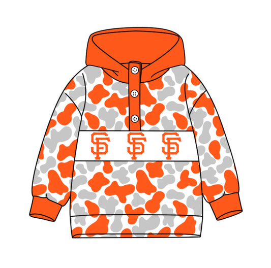 (Custom Design Preorder MOQ 5) Team's San Francisco Giants Camo Print Kids Long Sleeve Buttons Hoodie Top