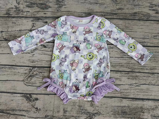 (Custom Design Preorder MOQ 5) Cartoon Monster Print Girls 1 Piece Long Sleeve Swimsuits