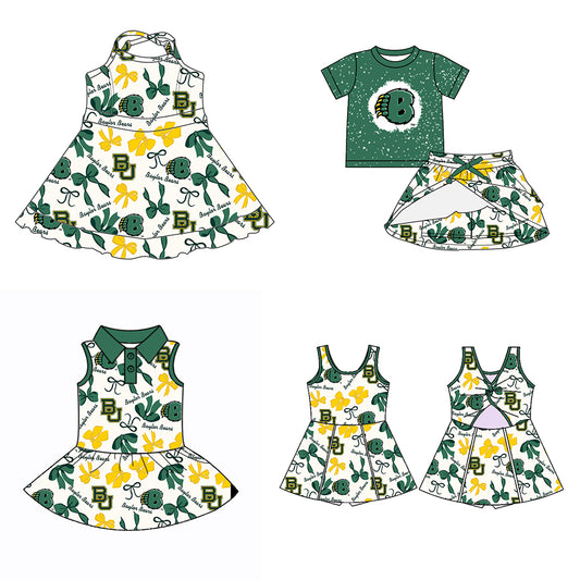 (Custom Design Preorder MOQ 5 Each Color) Team's BAYLOR BEARS Bows Print Girls Summer Clothes Sisters Matching Wear