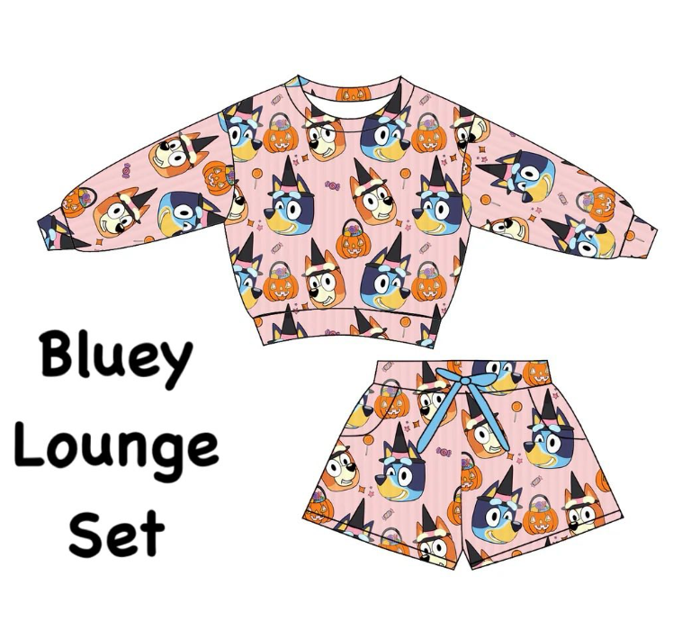 (Custom Design Preorder MOQ 5) Cartoon Dog Candy Print Girls Halloween Clothes Set