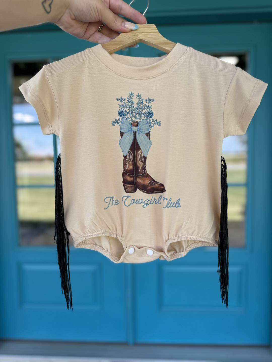 (Custom Design Preorder MOQ 5) Boots Flowers Print Baby Girls Summer Tassels Romper