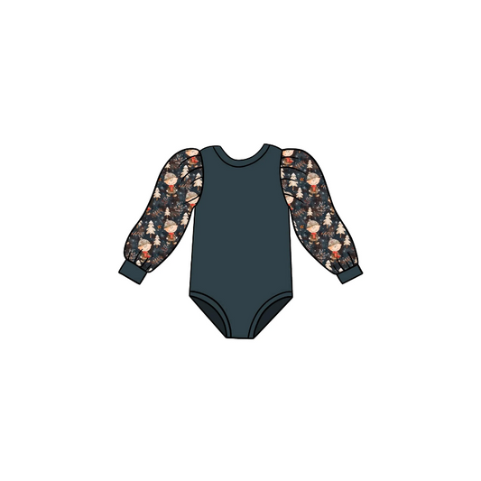 (Custom Design Preorder MOQ 5) Trees Print Baby Girls Christmas Romper