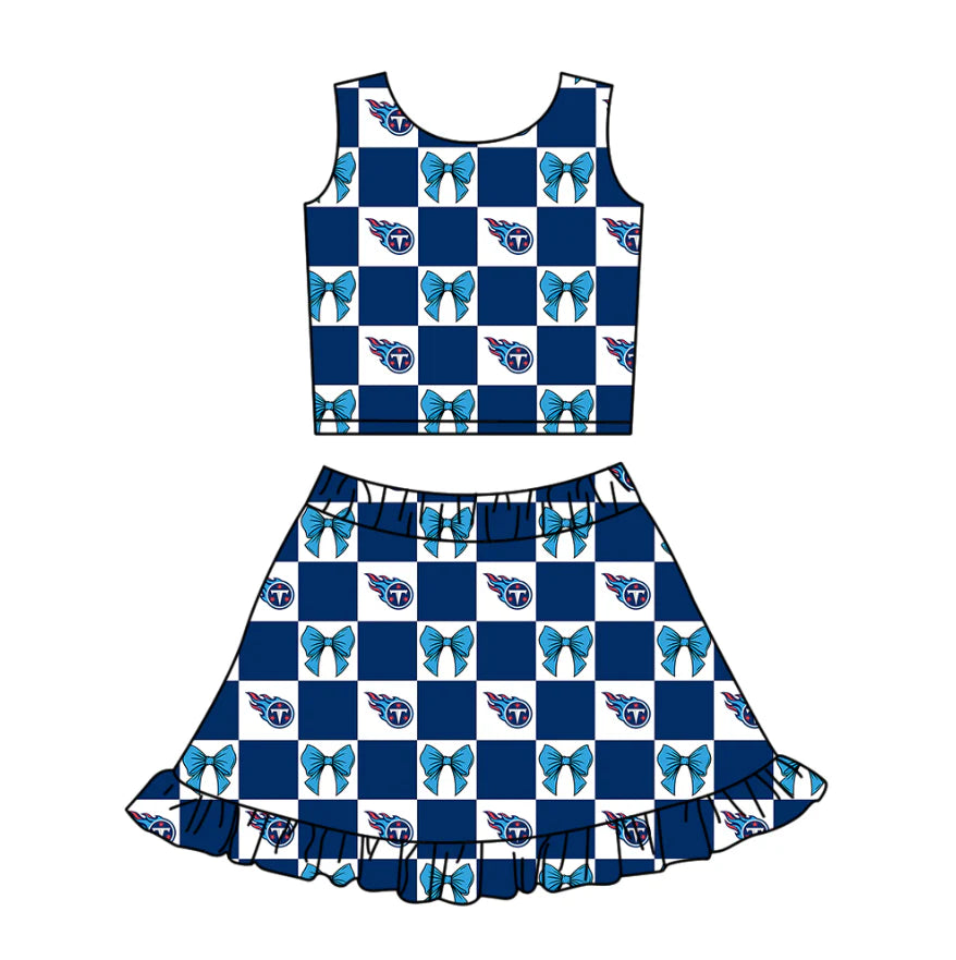 (Custom Design Preorder MOQ 5 Each Color) Team's Tennessee Titans Bows Plaid Print Girls Summer Clothes Sisters Matching Wear